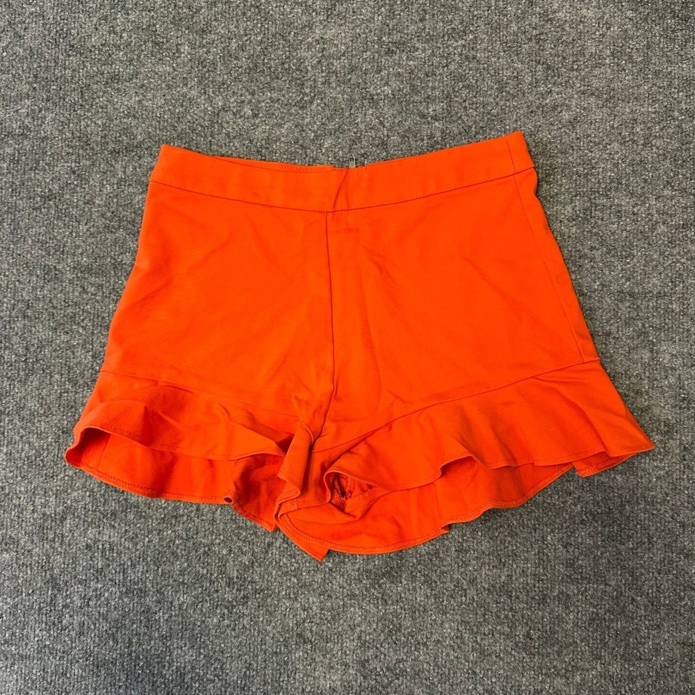 Zara Shorts Womens Size S Orange Ruffle Hem Casual Rear Zip Summer Trafaluc